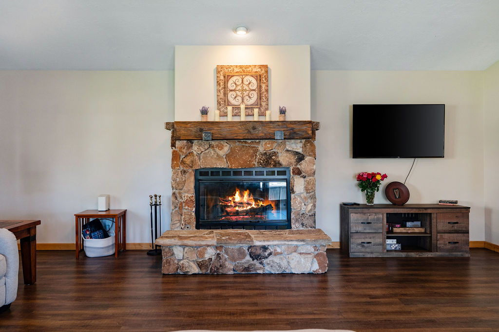The gas fireplace puts out heat as well, perfect for grabbing a cup of hot cocoa and curling up with a blanket in the evening