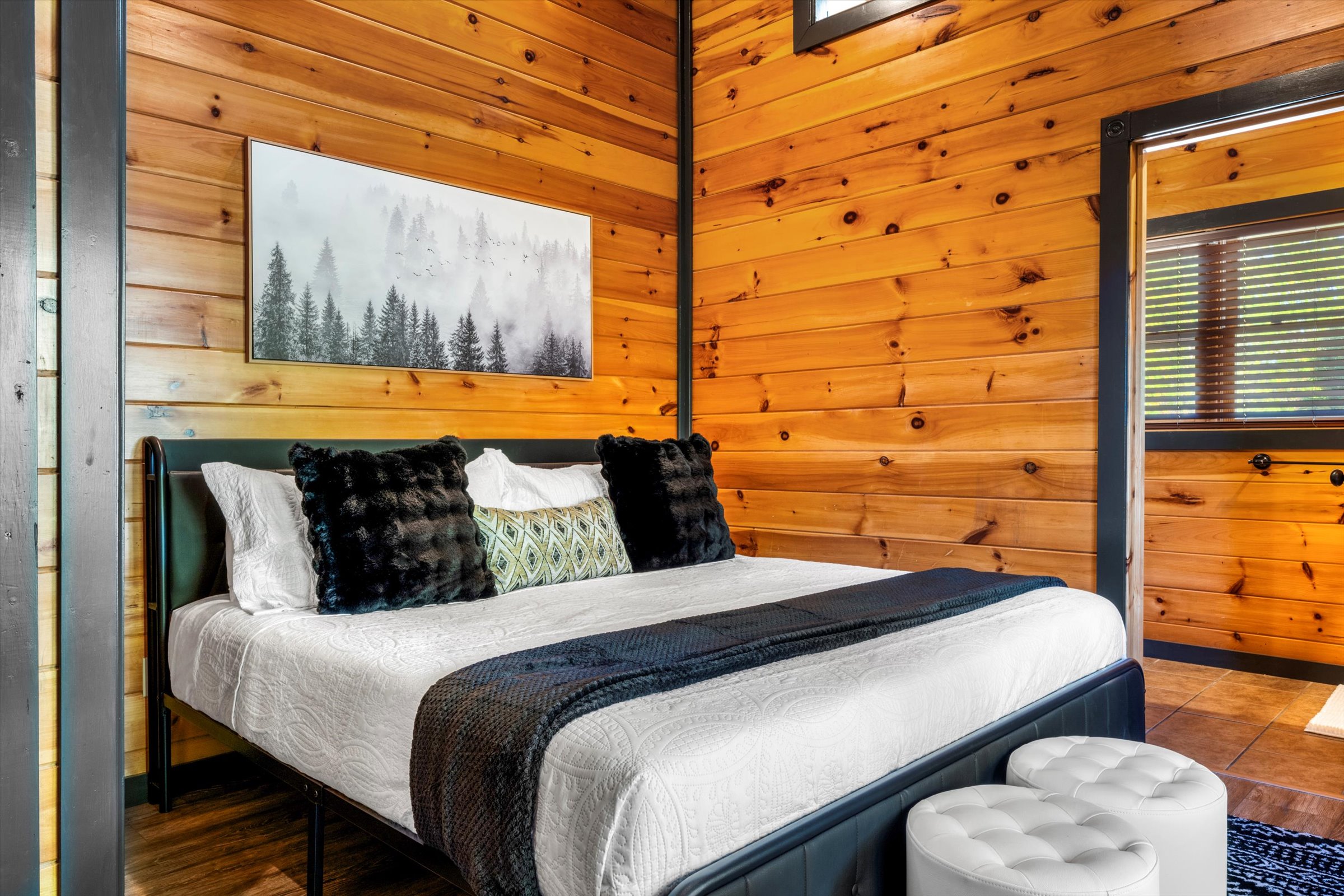 Bedroom 1 (upstairs) has a king bed and private bathroom