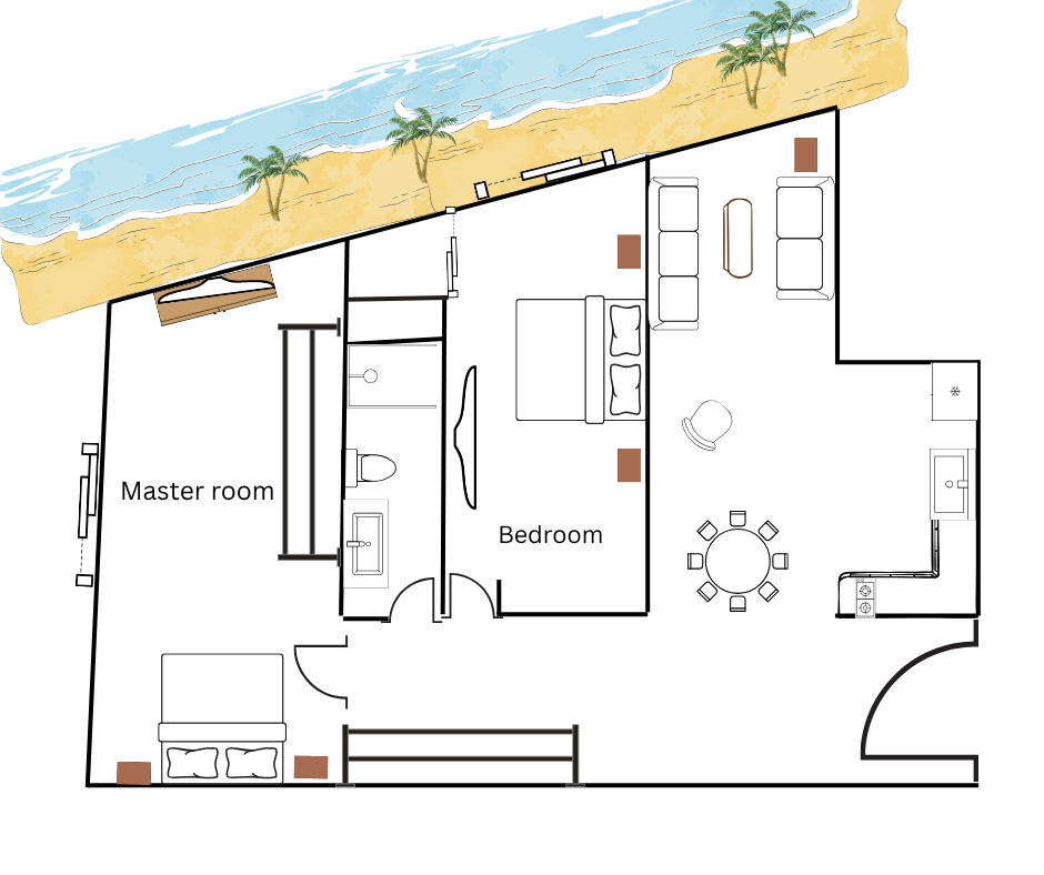 Floor plan of the apartment — not to scale, but it provides a good idea of the layout.