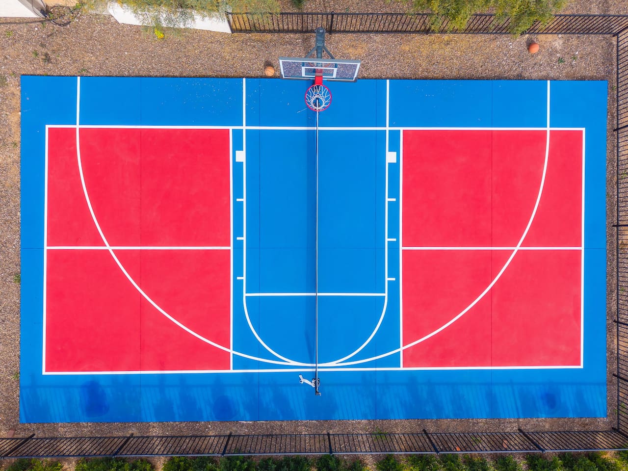 Professional basketball court for competitive games or casual pickup play.
