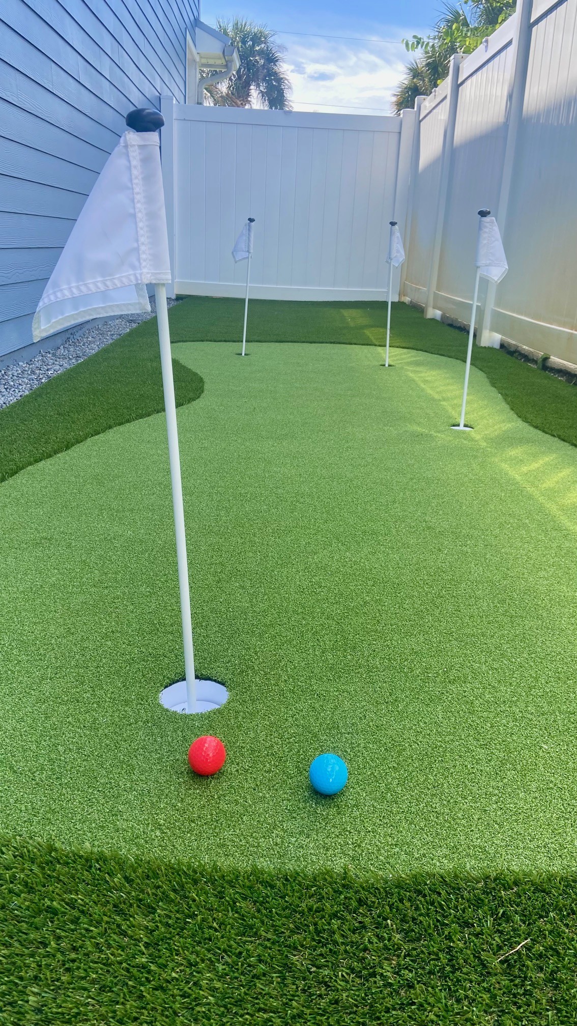 A small putting green outside for family fun