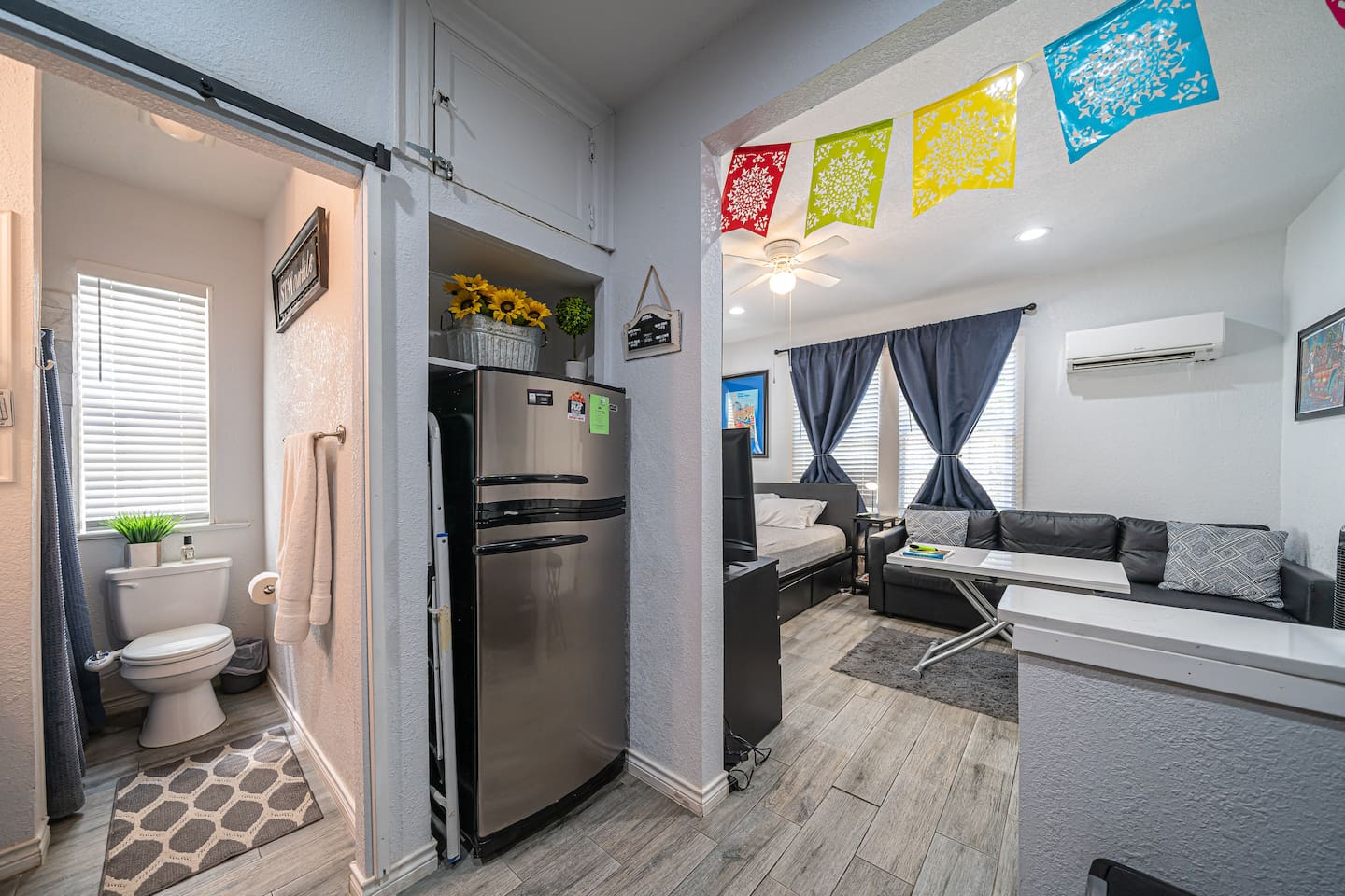 Refrigerator and Bathroom view