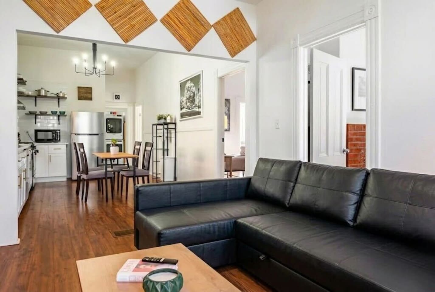 A nice and comfortable couch just close to the dining area.