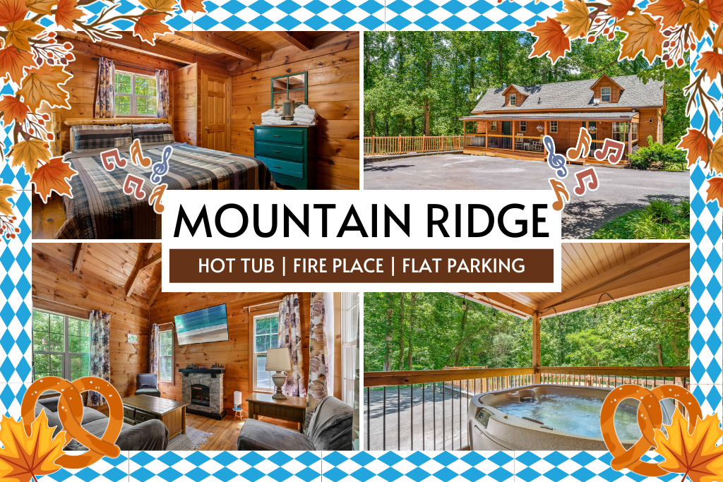 Mountain Ridge offers a cozy log cabin stay with hot tub, fireplace, and flat parking, minutes from Anakeesta and Smoky Mountain adventures.