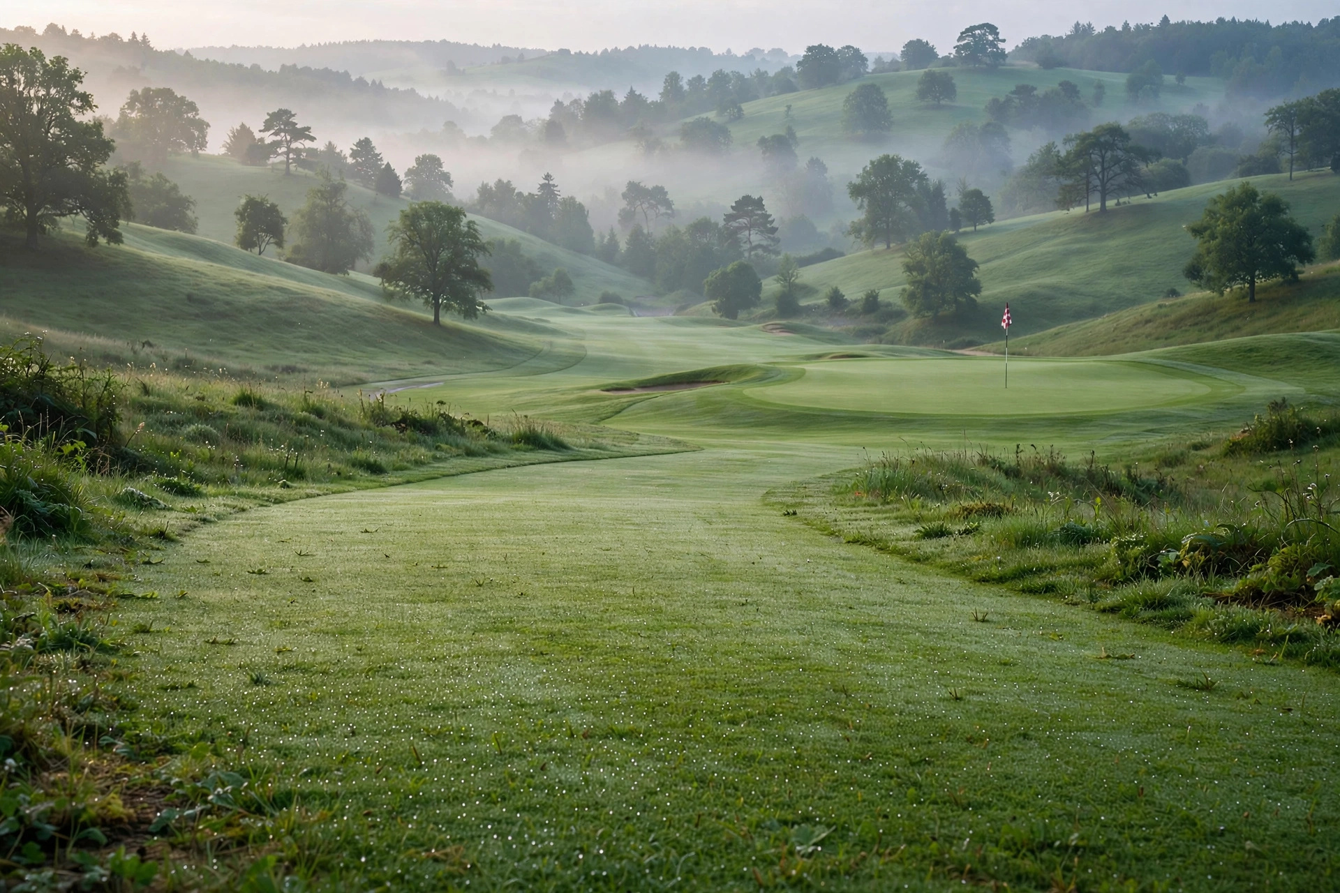 Golf course fairway at dawn