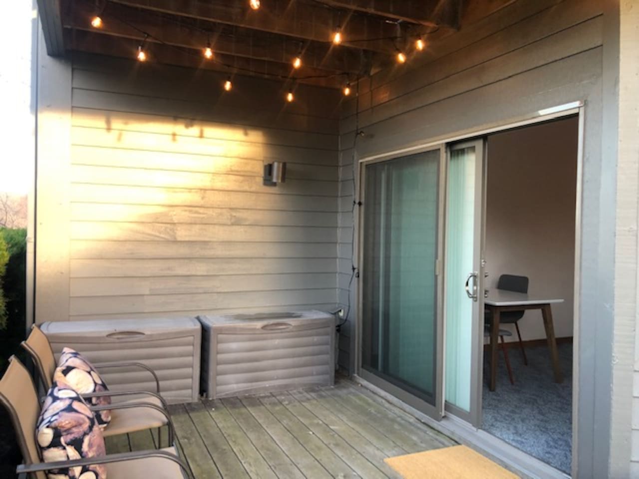 Private patio with lights