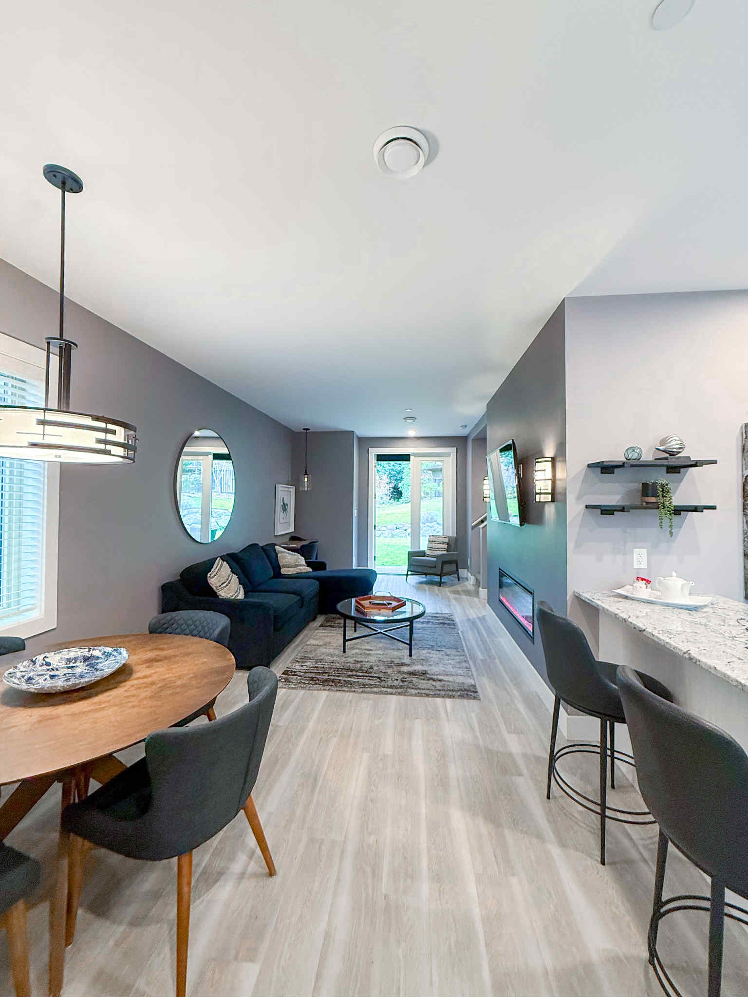 Dining room view to living room. Open concept.