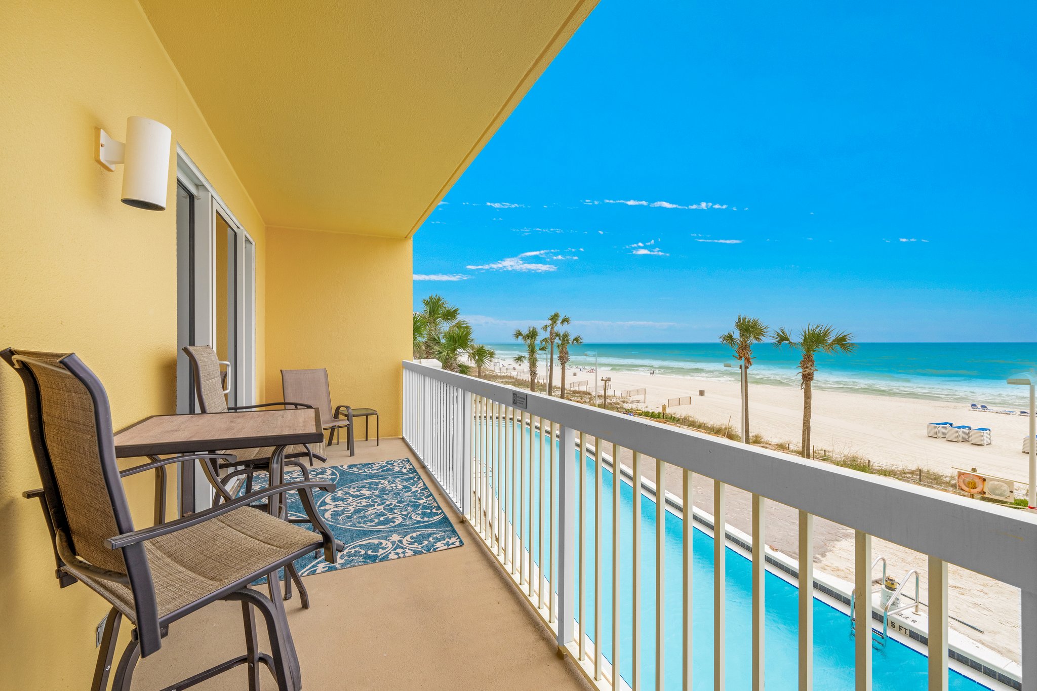 Hightop and standard chairs on your private balcony
