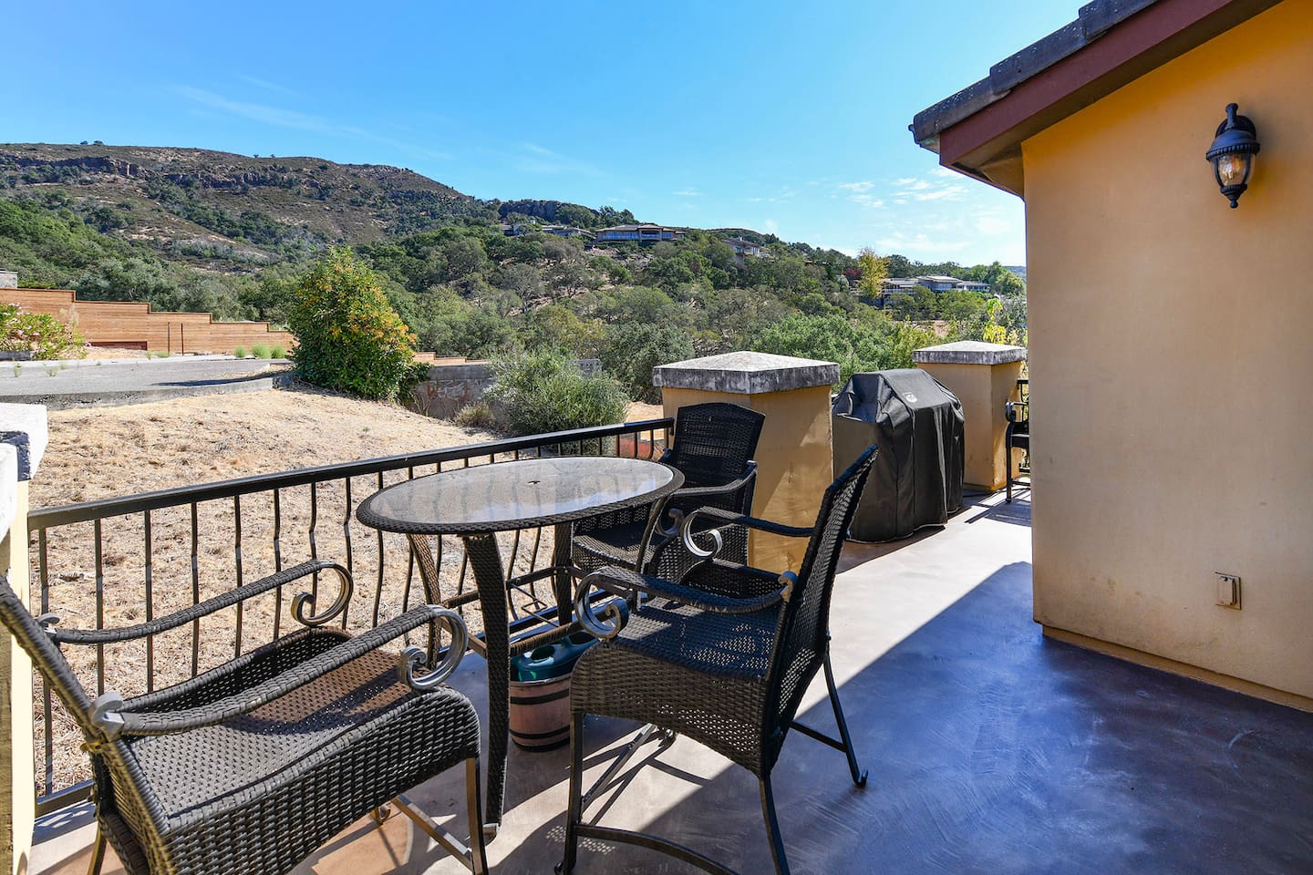 Grill and outdoor seating available.