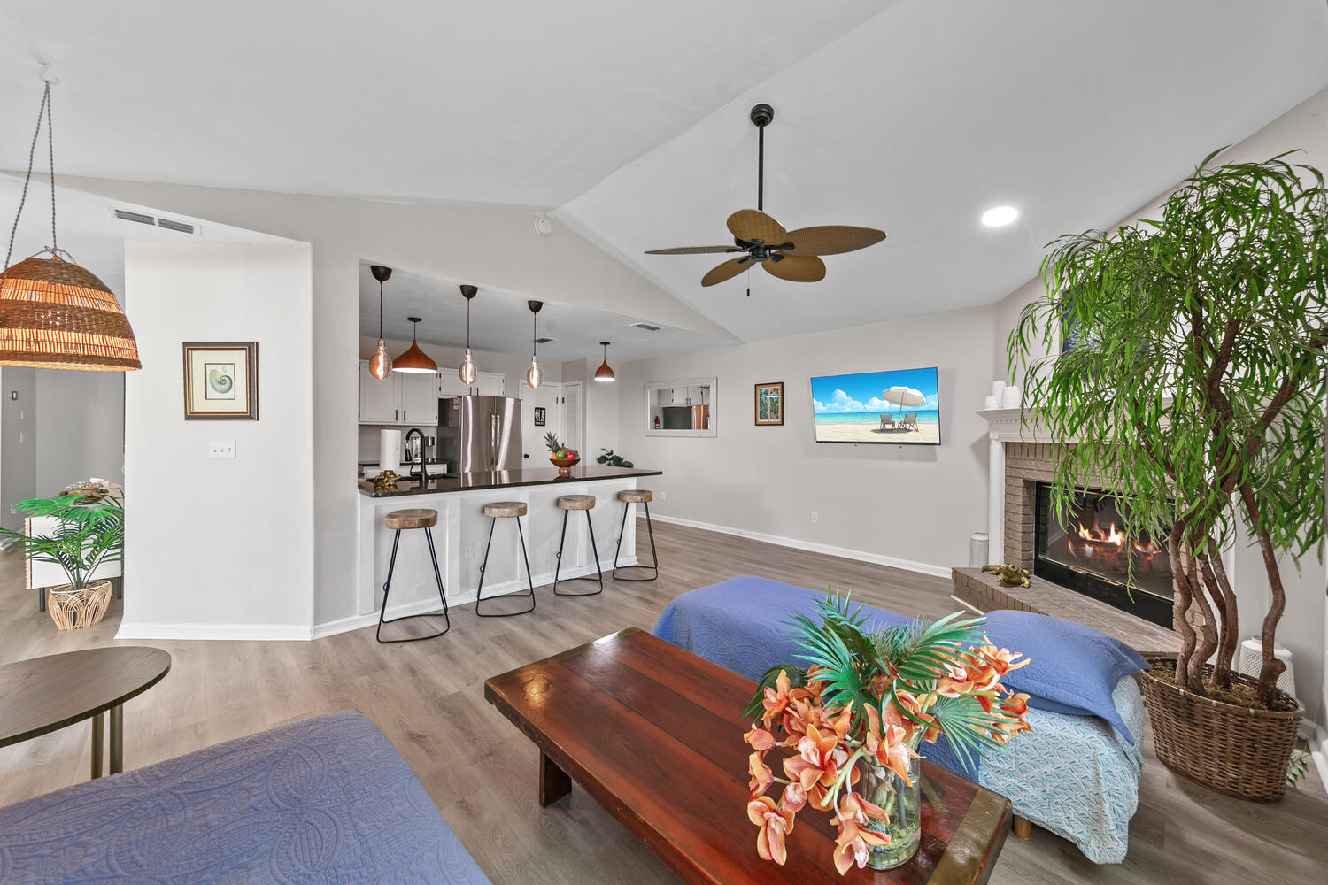 Living room showing bed conversion