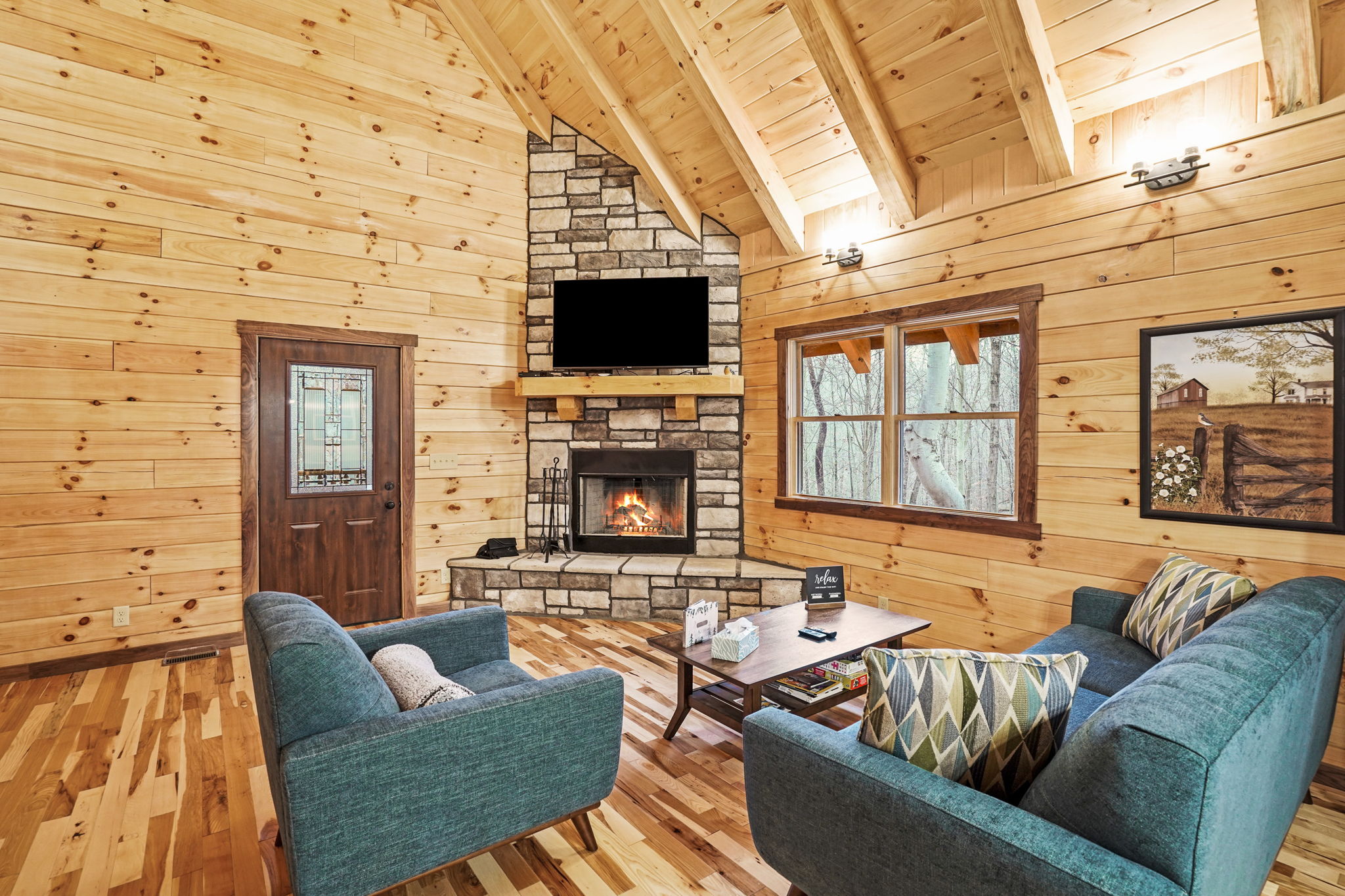 Family Room with wood burning fireplace