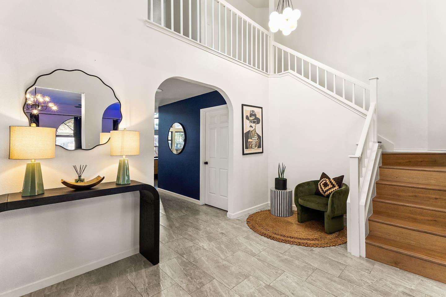 ✨ Grand Entrance Awaits! Step into a beautifully designed space with modern decor, chic lighting, and a warm welcome. Perfect for setting the tone for your unforgettable stay—where style meets comfort from the moment you walk in! 