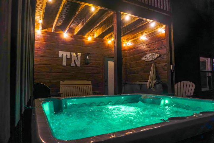 Private hot tub on back porch