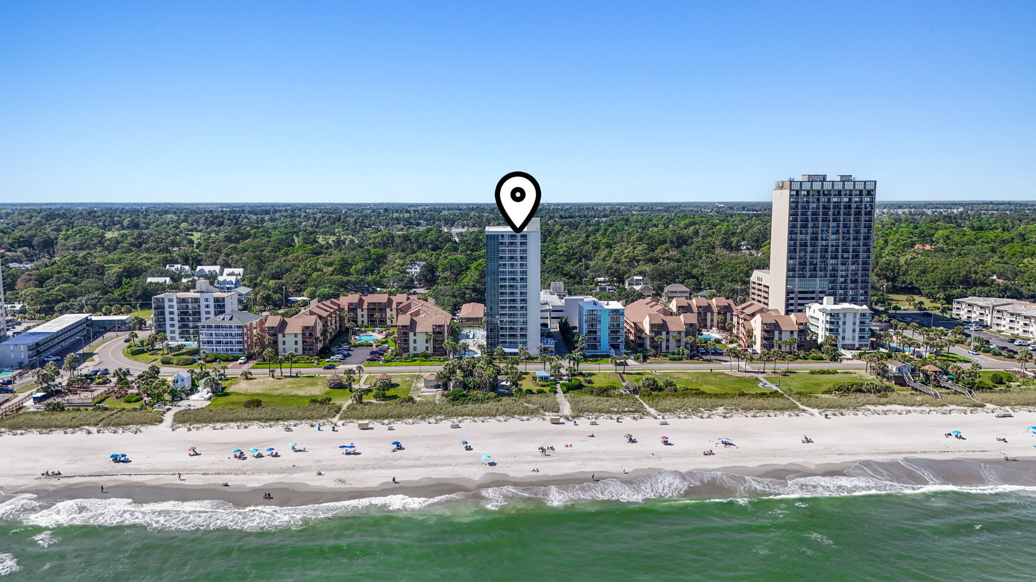 Aerial view of Forest Dunes from the beach