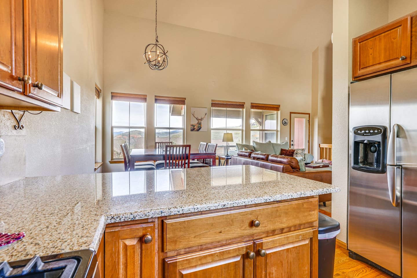 Kitchen view to dining room and living room