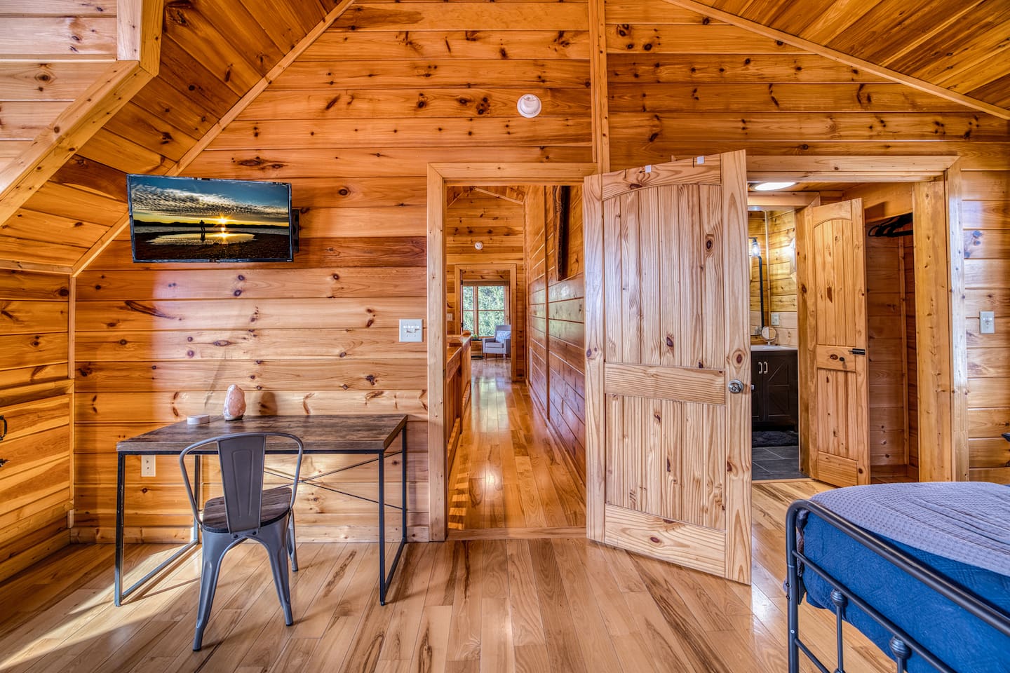 Both upstairs bedrooms also have a desk and chair workspace.