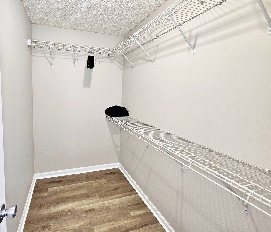 This walk-in closet is located in the main room. There is plenty of space for storage. You will find extra blankets, pillows, and linen here. Velvet hangers included. 