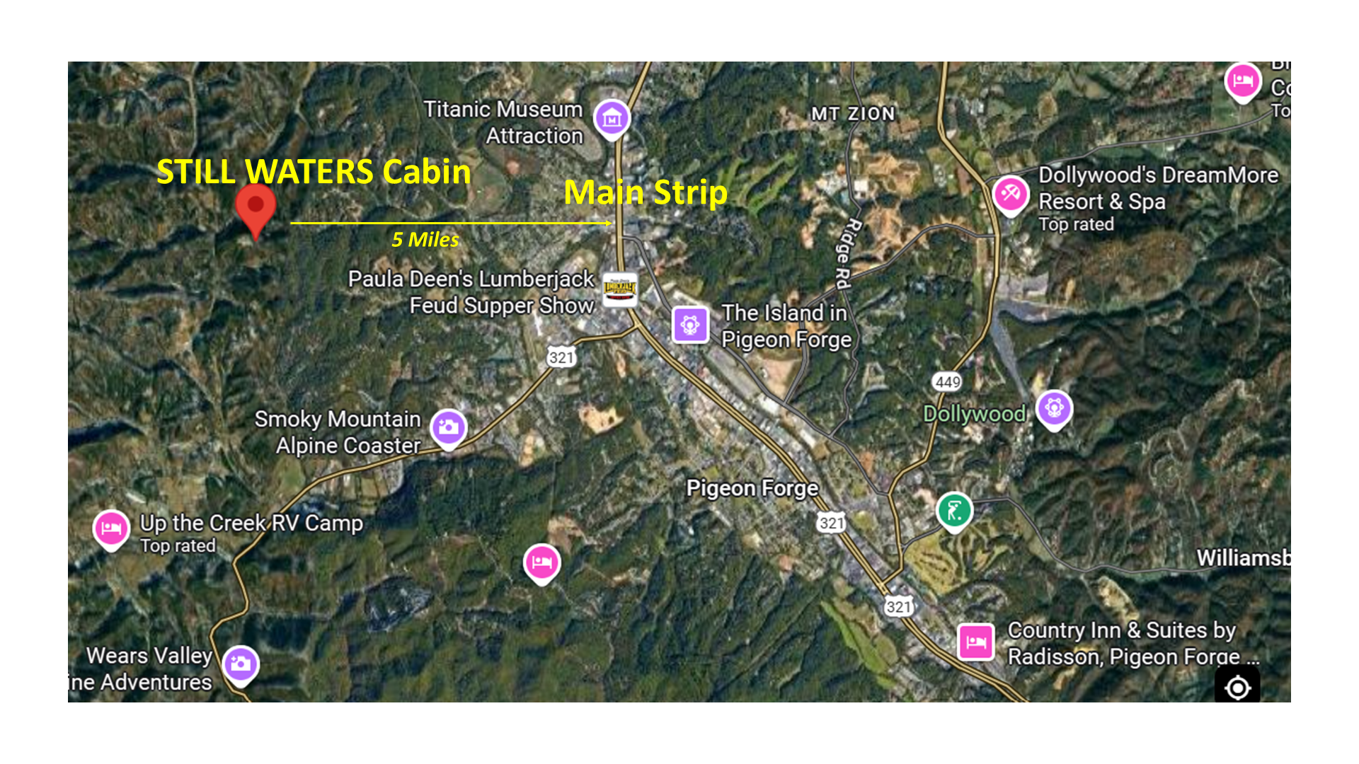 Short 5 min drive to Pigeon Forge main strip