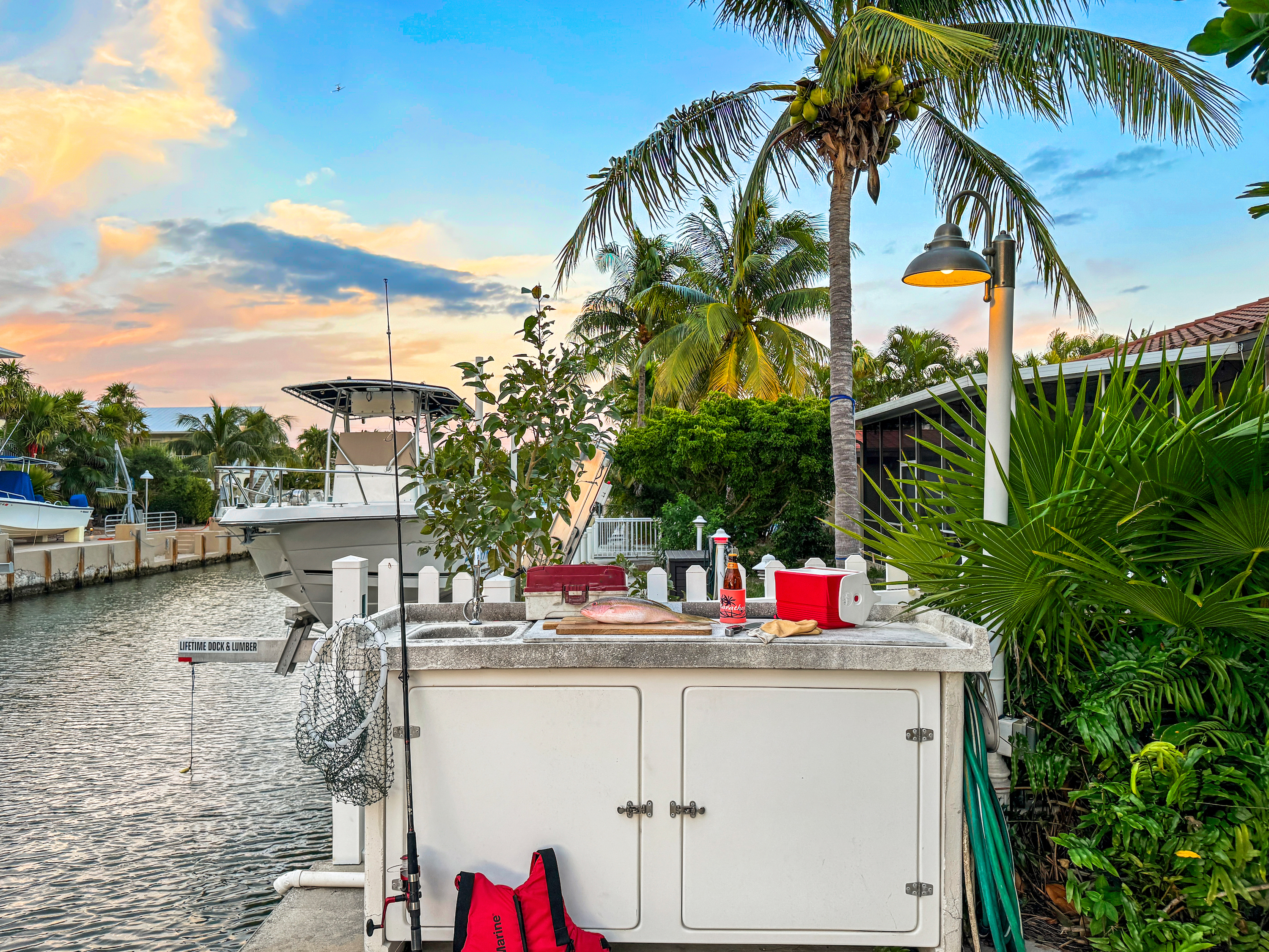 There's a professional set up to clean the day's fishing haul.