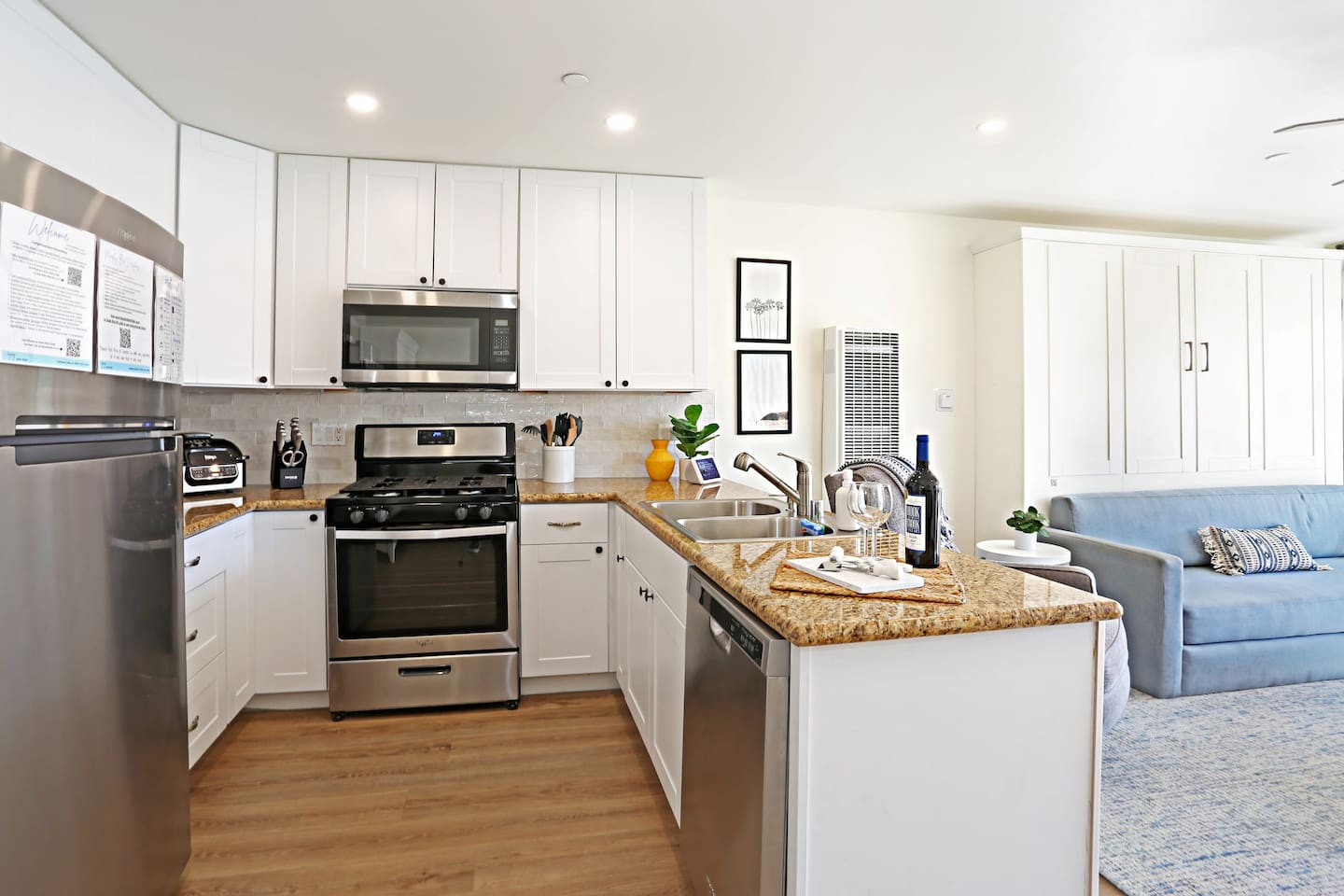 The kitchen has granite countertops, new appliances, and everything you would need to prepare just about any meal.