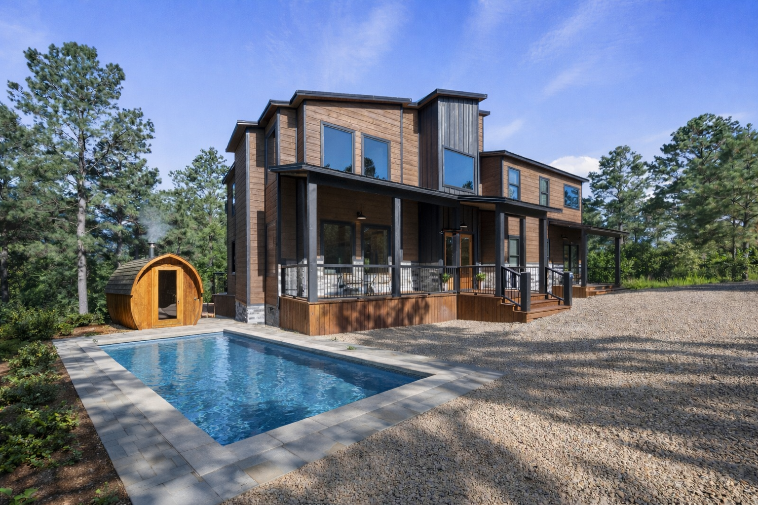 Coming early March 2026 , luxurious heated and cooled pool and spa amenities including barrel sauna!