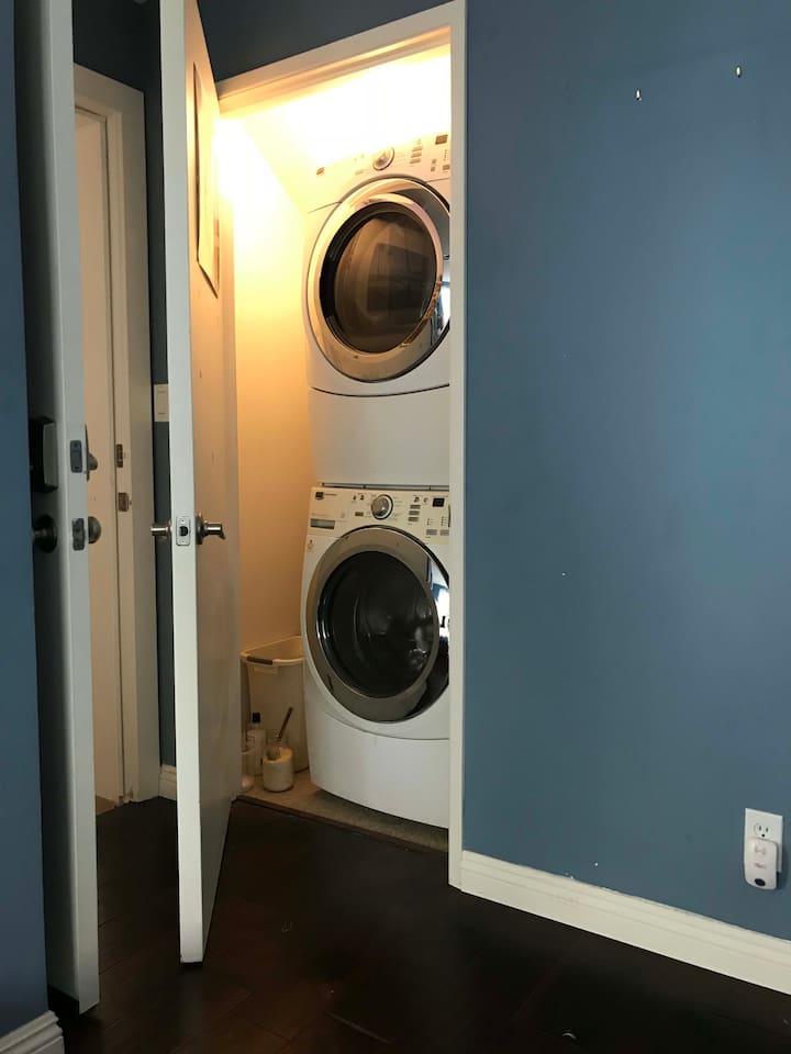 There is also a private washer and dryer in the closet of the master bedroom.  There is also a community laundry room (shared with two other units that have their own W/D) with an additional high capacity washer and dryer available for use.