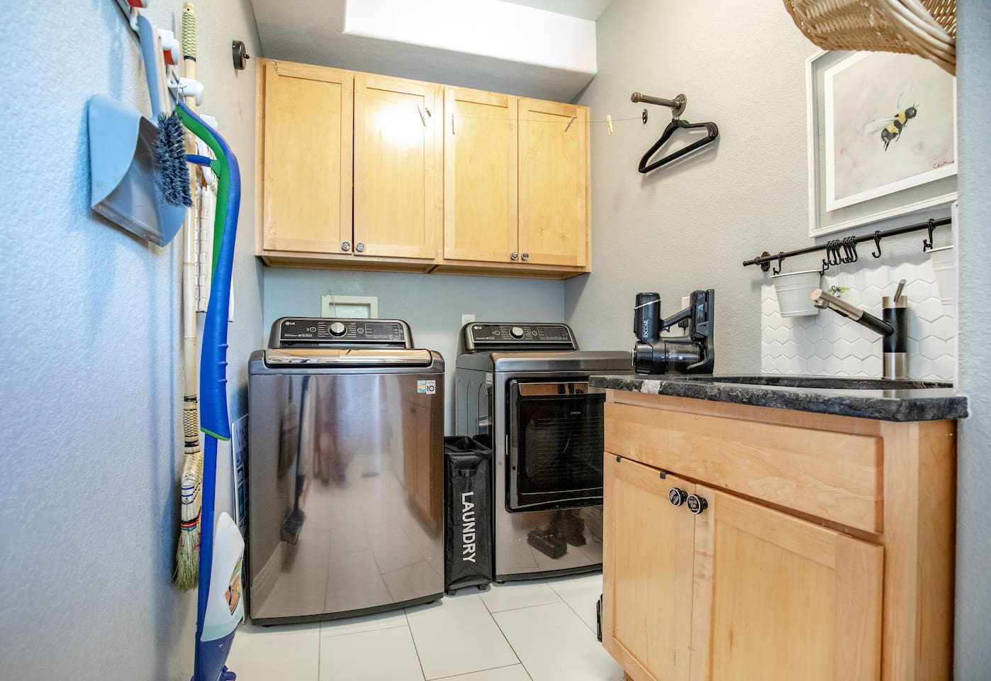 On the first level we have a laundry room with everything you need to clean up and wash clothes for the next adventure or event!