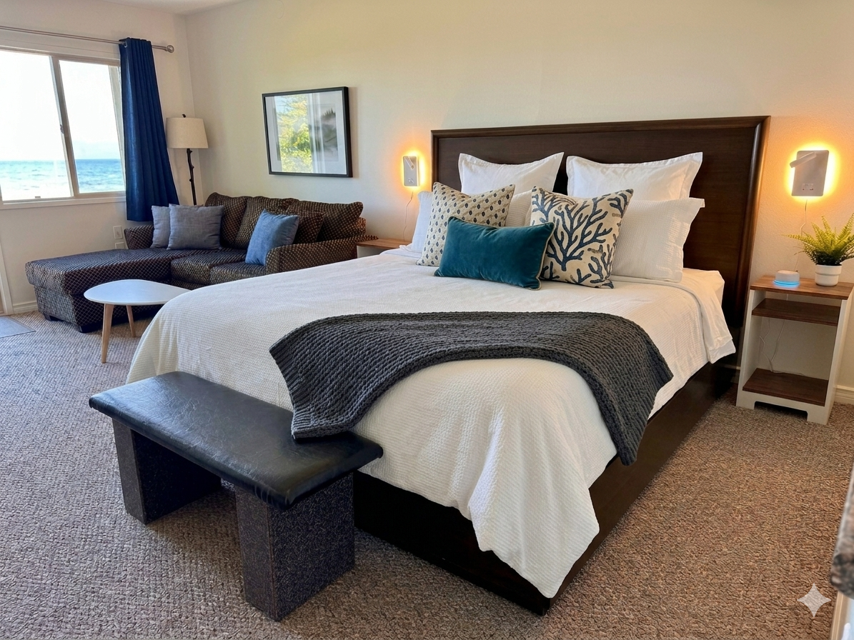 Comfortable King-Size bed Ocean Views.