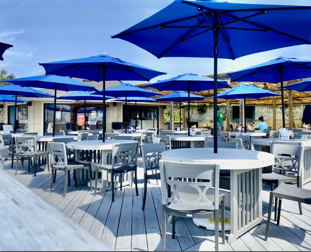 Outdoor dining with umbrellas