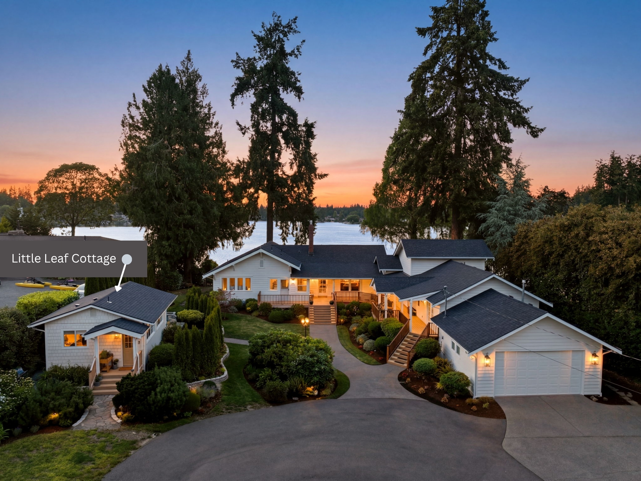 Your own little oasis within our nearly one-acre lakefront retreat. Little Leaf is tucked behind tall greenery with a private patio and its own pathway to the lake—just steps from 100 feet of waterfront, mature trees and park-like grounds.