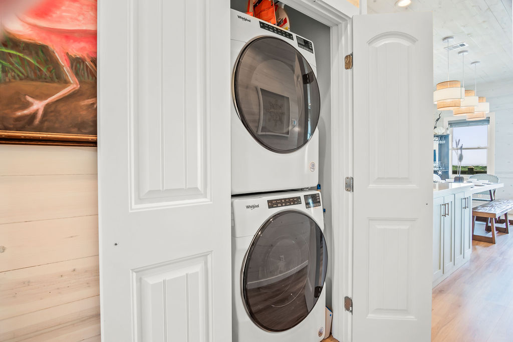 Full size washer and dryer. We also leave laundry detergent for all of our guests.