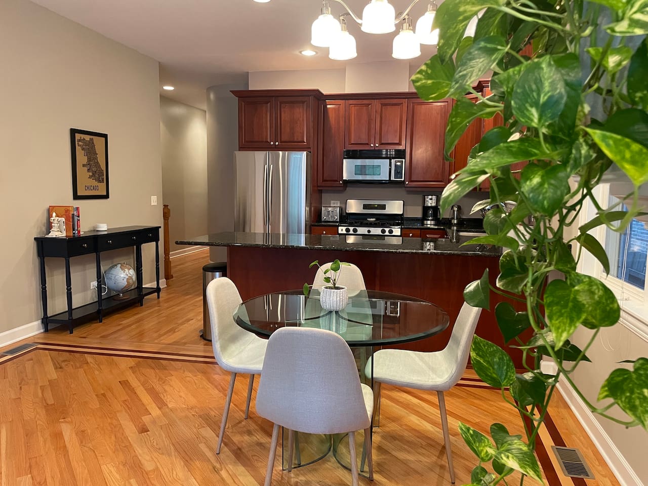 Fully. equipped kitchen with full-size appliances for cooking, takeout, or long stays