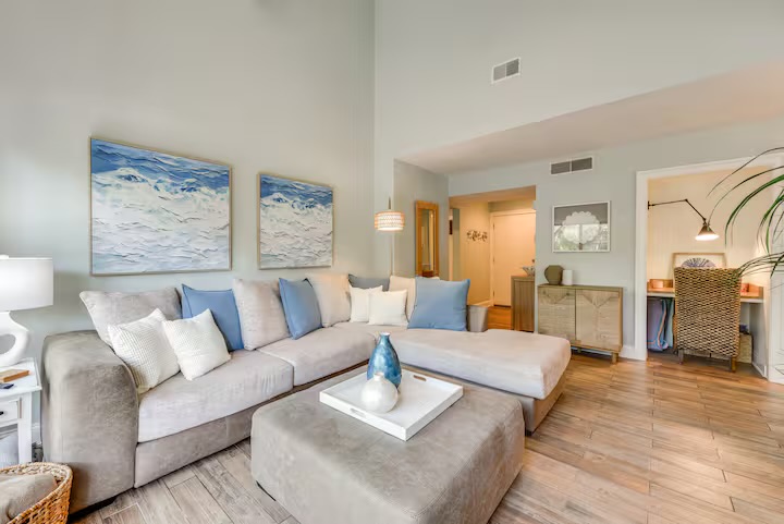 Living Room with sectional and desk