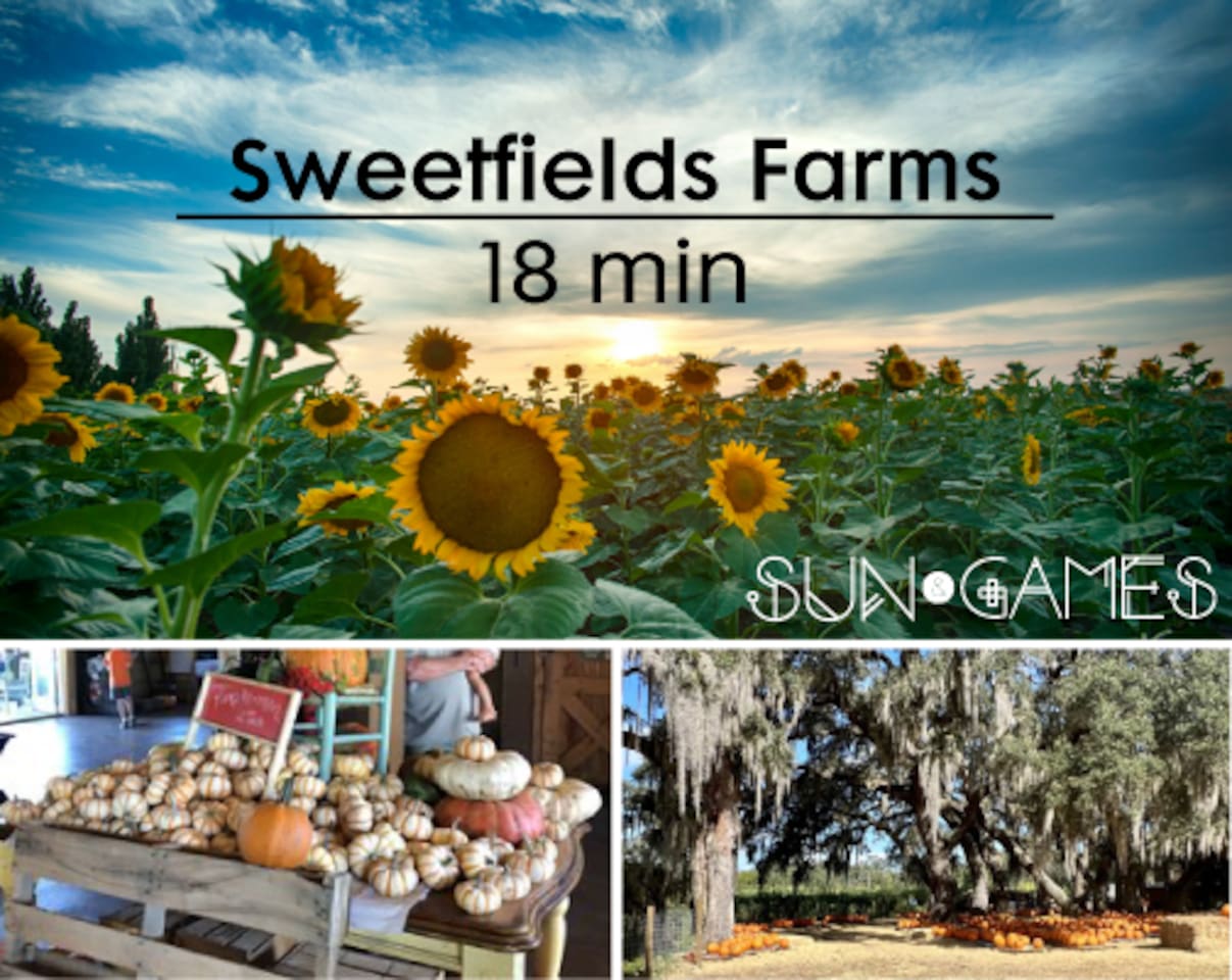 Sweetfields Farms 18 minute drive. Visit this organic farm for U-Pick crops, farm animals, and special events like sunflower mazes