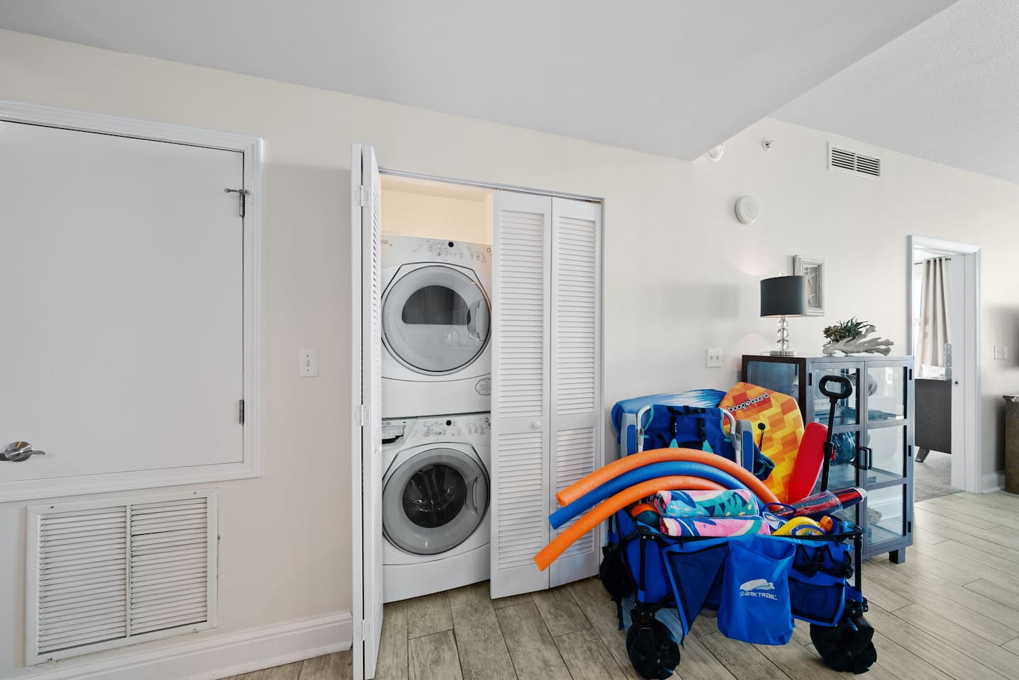 Full size stackable washer and dryer in unit!