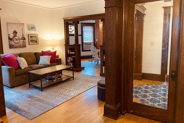 Spacious living room in the common area.