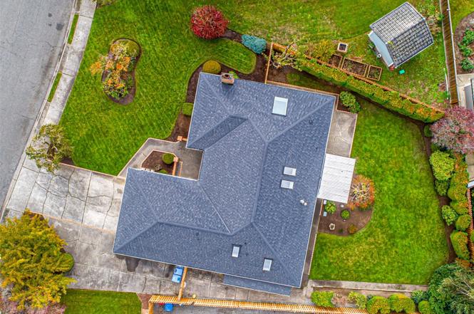 Aerial view of fully fenced backyard.