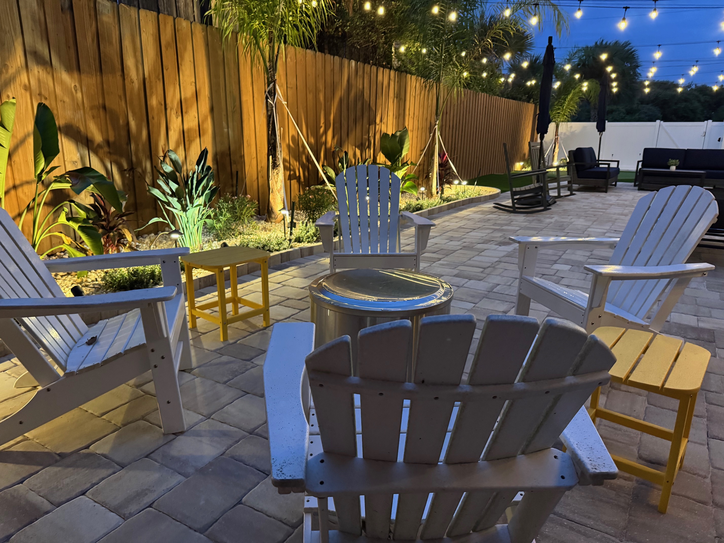 Relax by a cozy wood-burning fire pit