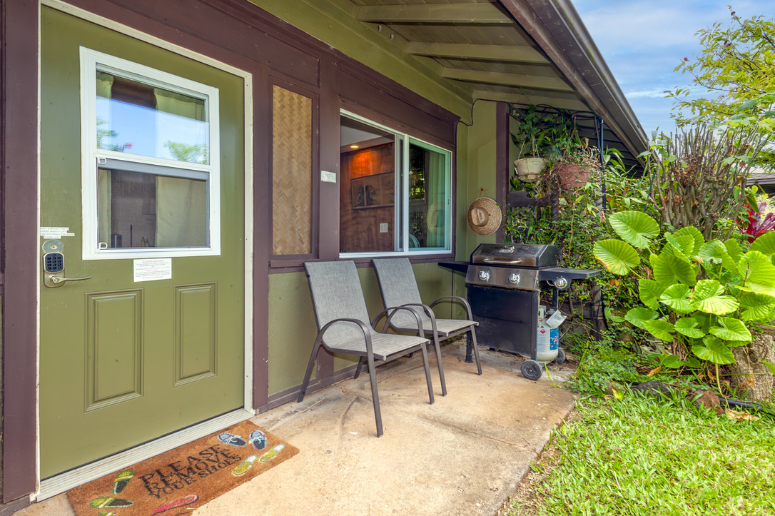 The front door, as you turn the corner to your lft from drivewaywith bbq toward the back