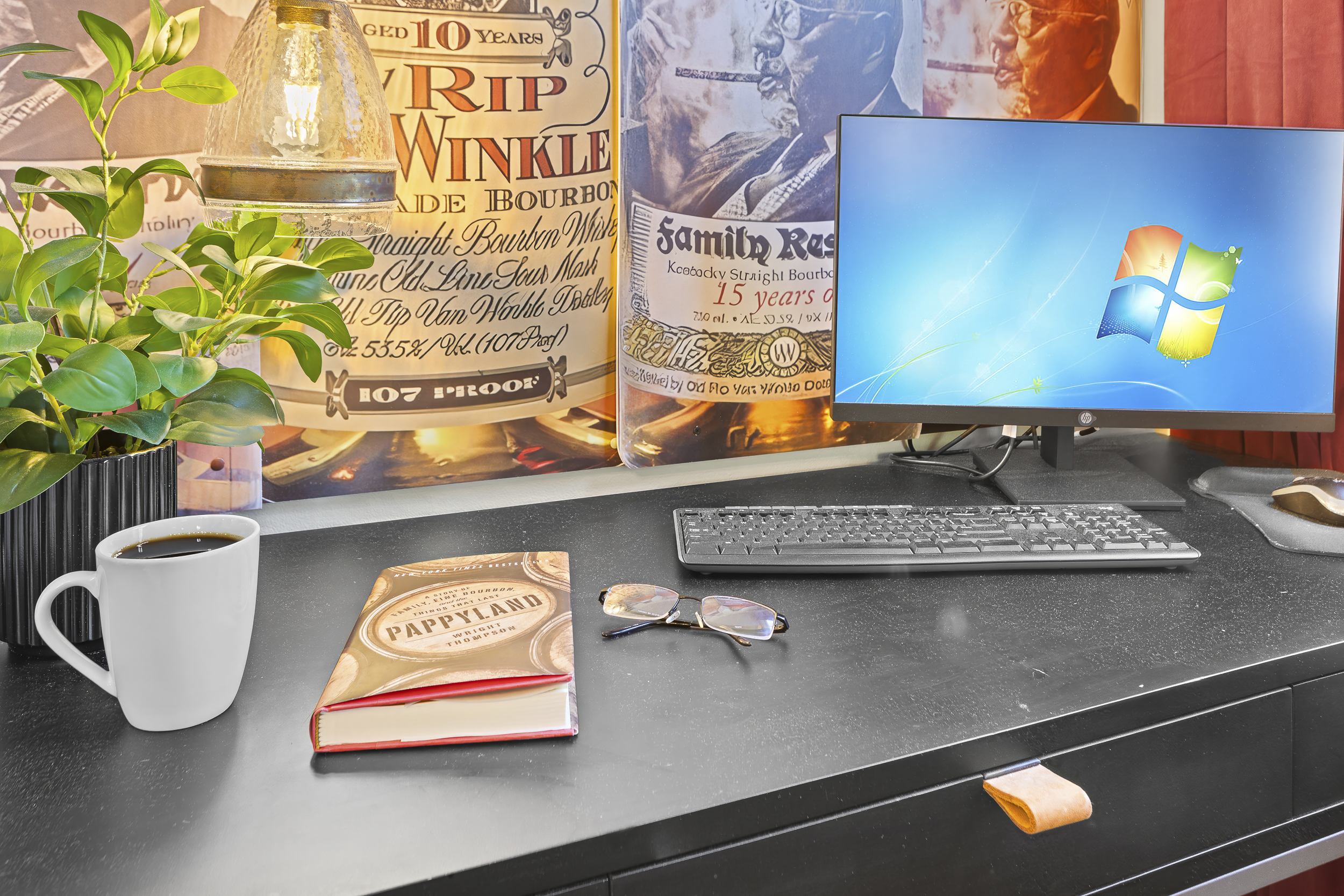 Work remotely from the Pappy Van Winkle Room, complete with a dedicated desk, reliable connectivity, and Rip Van Winkle murals that add a distinctive Kentucky touch.