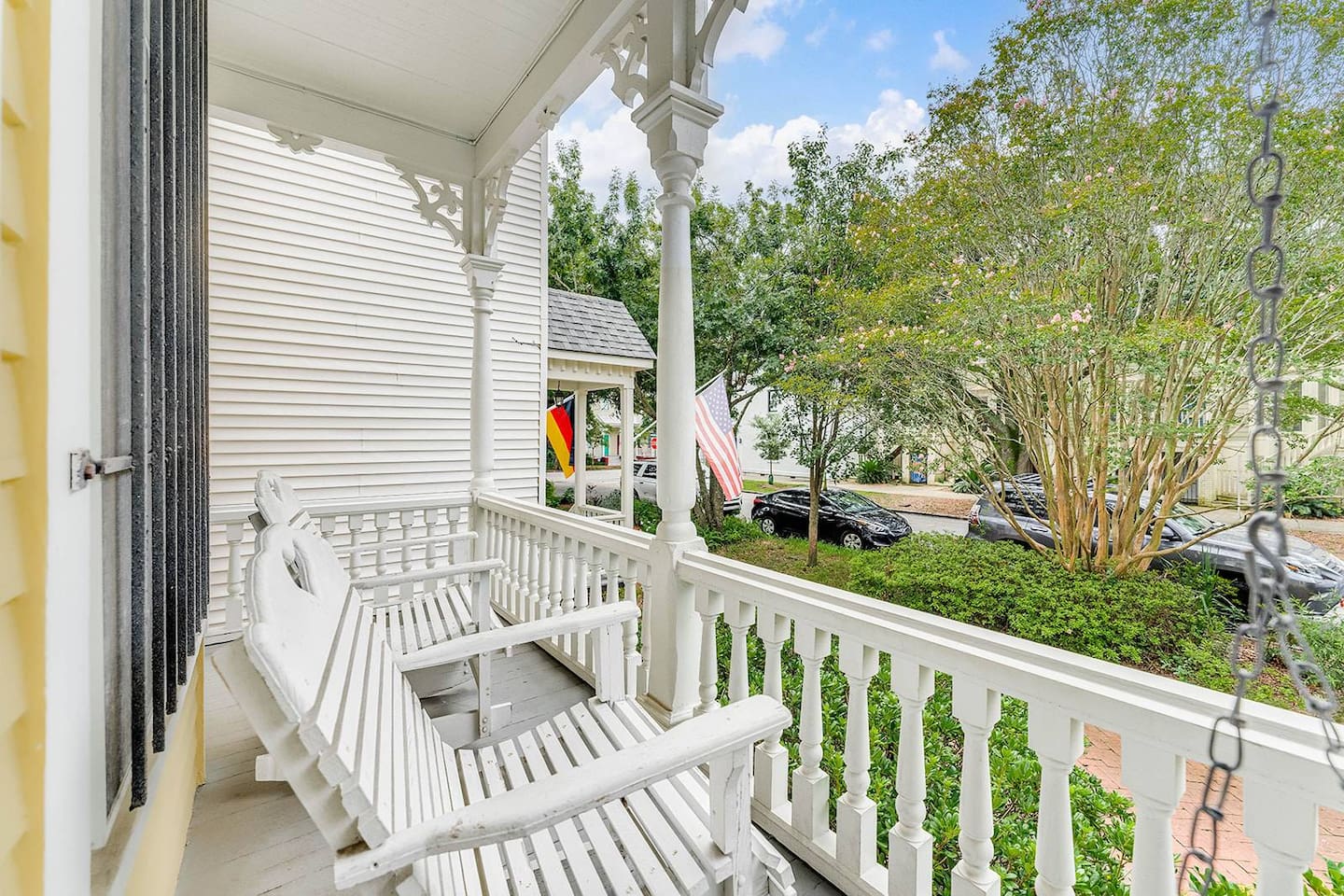 One of the absolutely highlights of this home is the covered front porch with the swing and two rockers.  A guest favorite, swing with your morning coffee or afternoon cocktail while waiving to folks as they walk by.