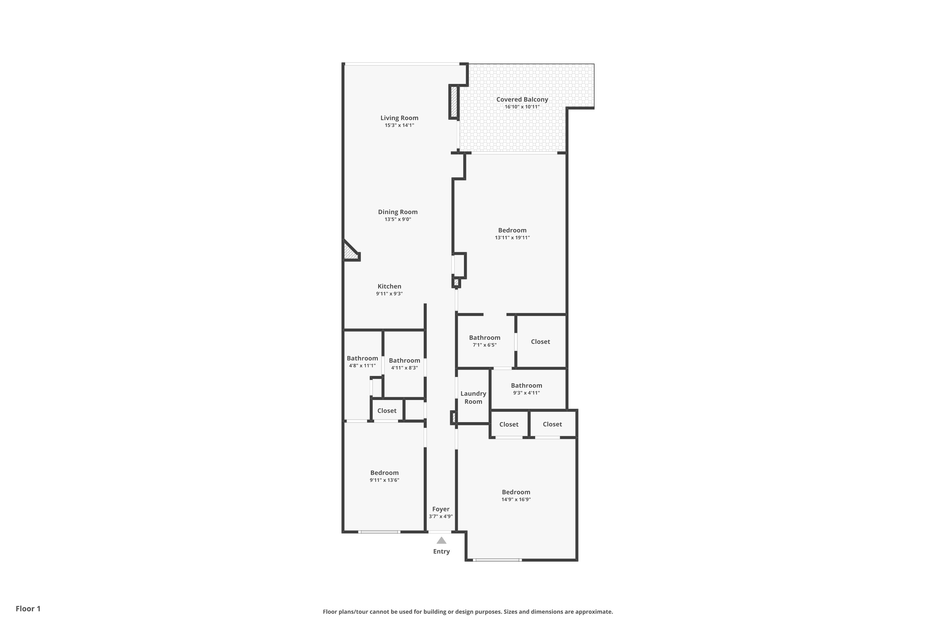 Floor plan layout showing the covered balcony and laundry room