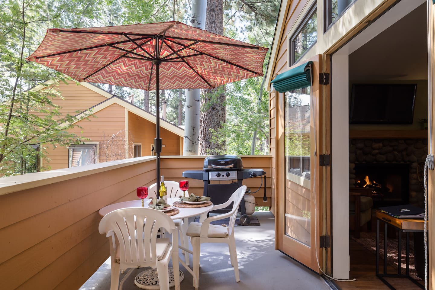 Grill and patio furniture available summer and early autumn.