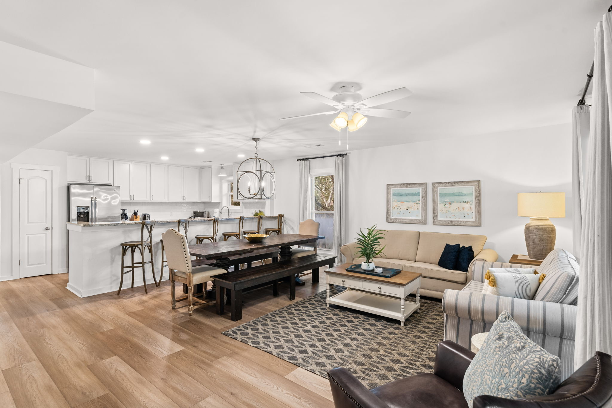 Side A: Cozy, modern living space designed for the whole crew to unwind.