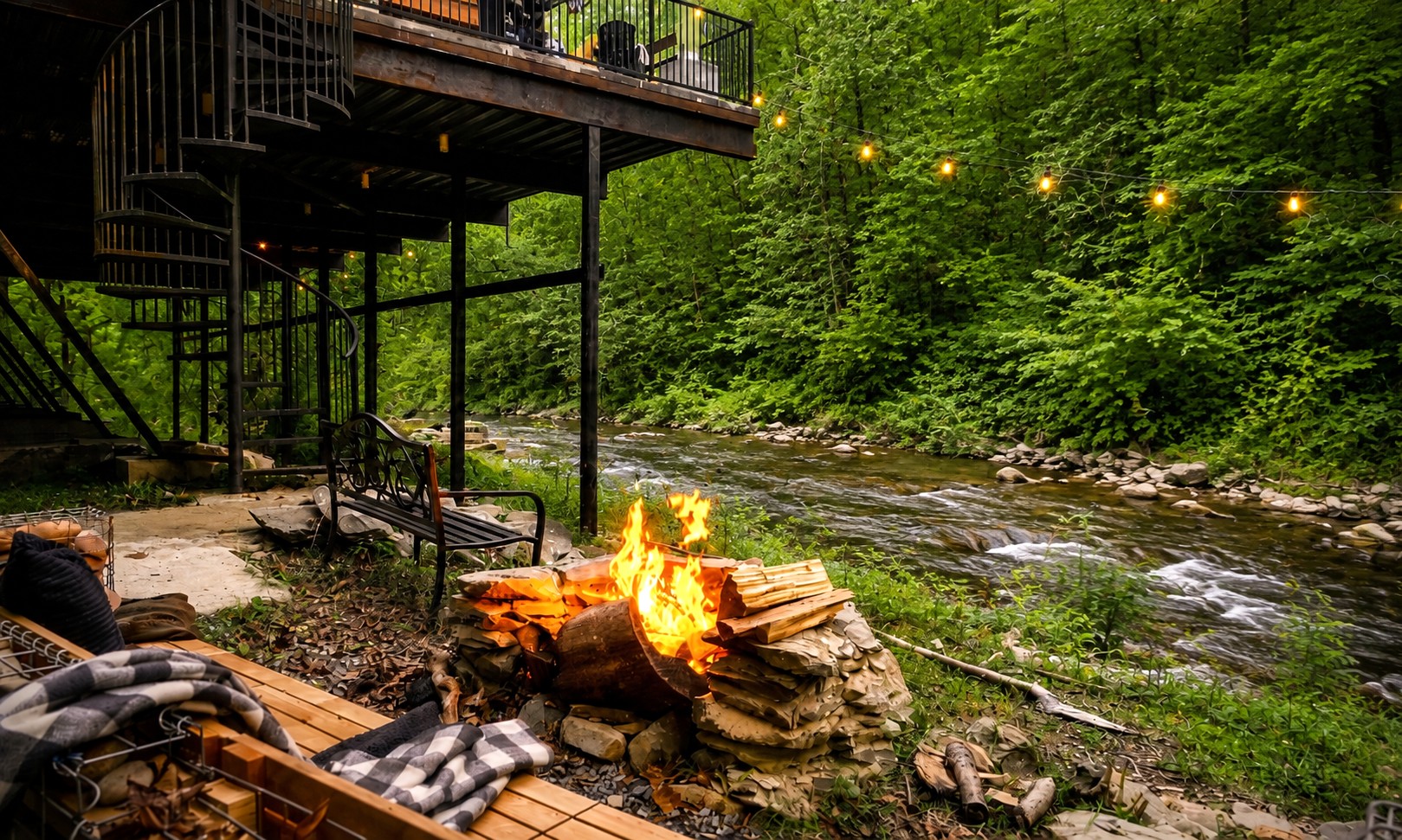 Gather around the riverside firepit with the people you love, where crackling flames, flowing water, and quiet mountain nights turn simple conversations into some of the best memories.