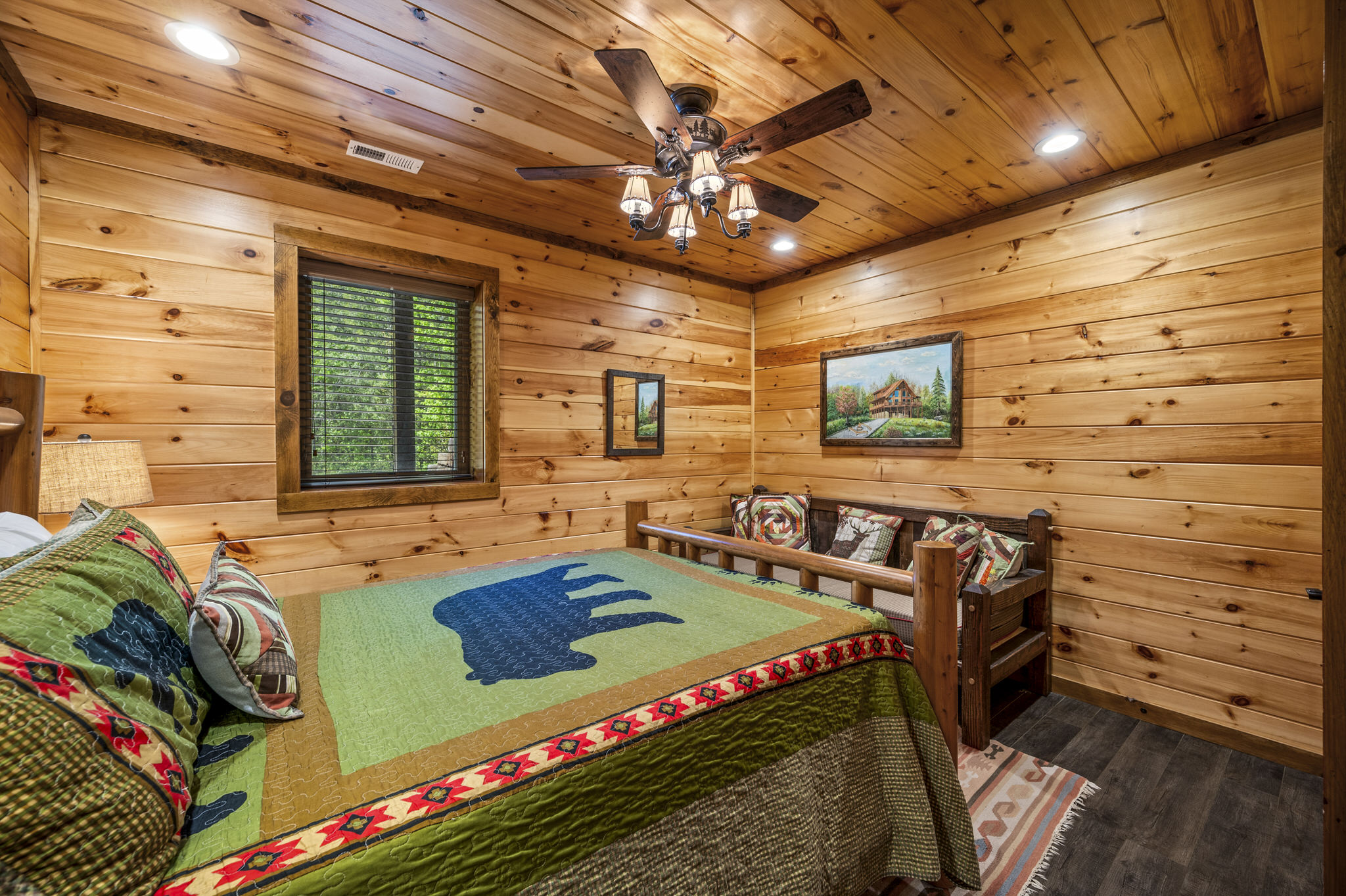 queen bedroom with additional narrow twin bed can accommodate a small family