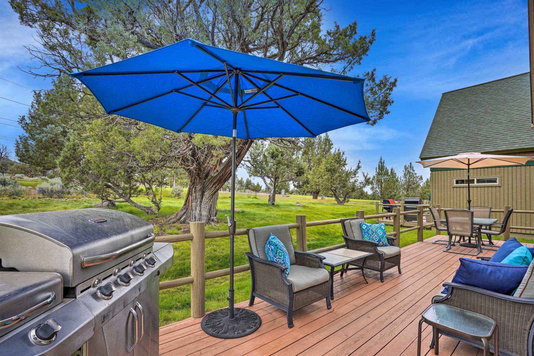 Deck with seating and outdoor dining table