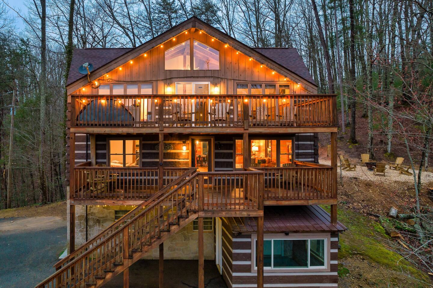 "The cabin is beautiful, all lit up at night, guiding you back to your Oasis!" ~Michelle W.