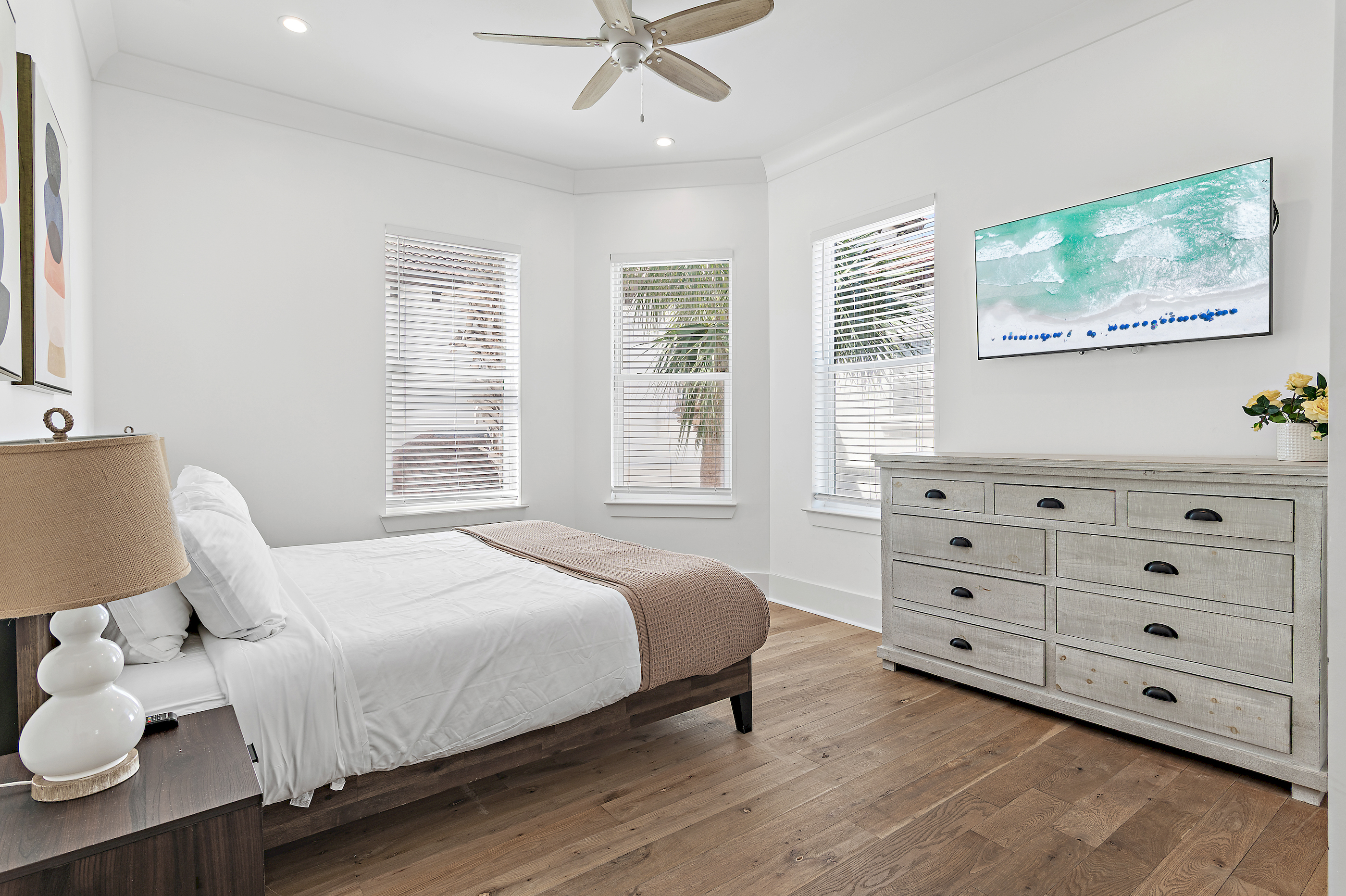Enjoy a peaceful night’s sleep in this inviting bedroom.
