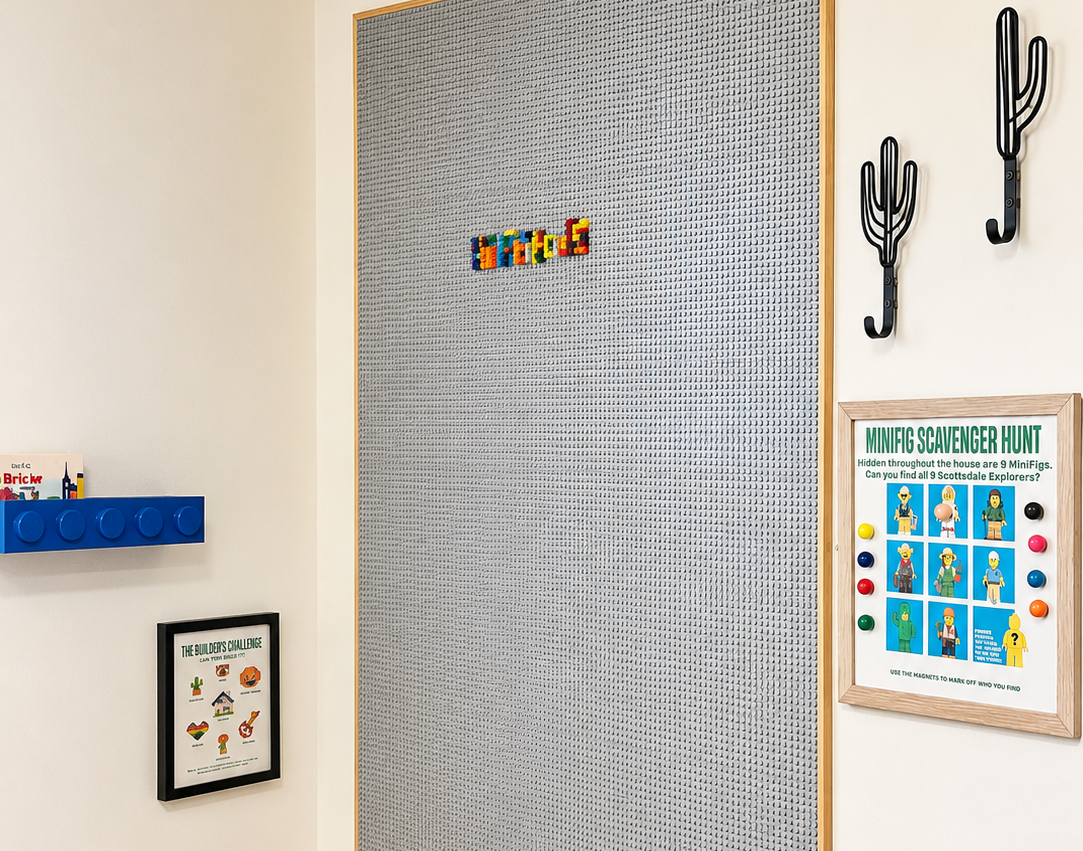 Kids! Create your own world on this giant Building Block Creativity Station in the kids' bedroom.  AND... search the home for hidden items including a toy you can take home!